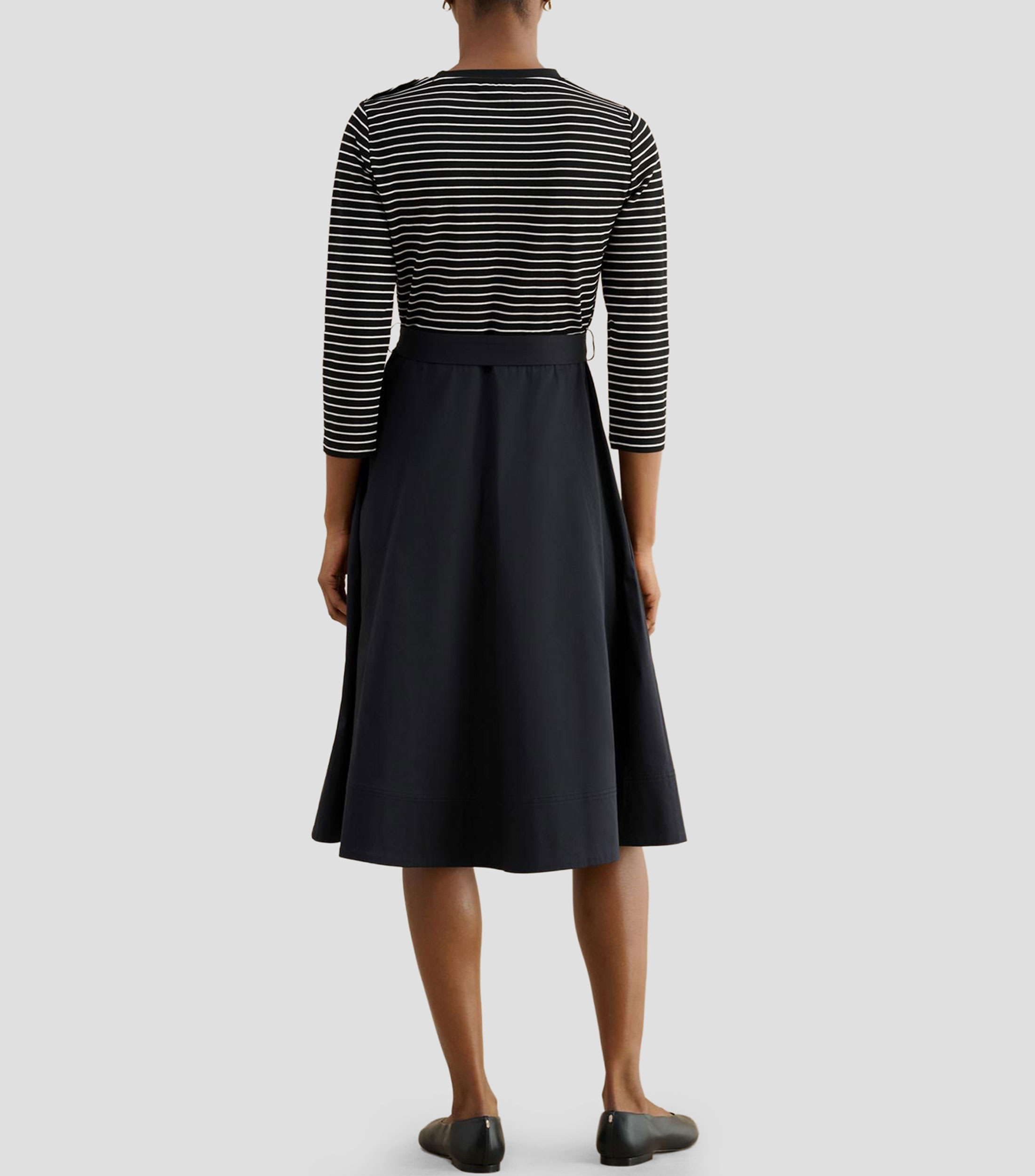 Vestido midi manga 3/4 con rayas Mujer
